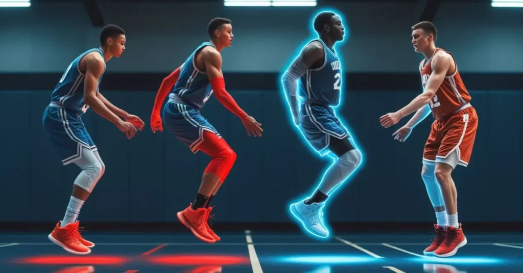 Four basketball players demonstrating common jump mistakes