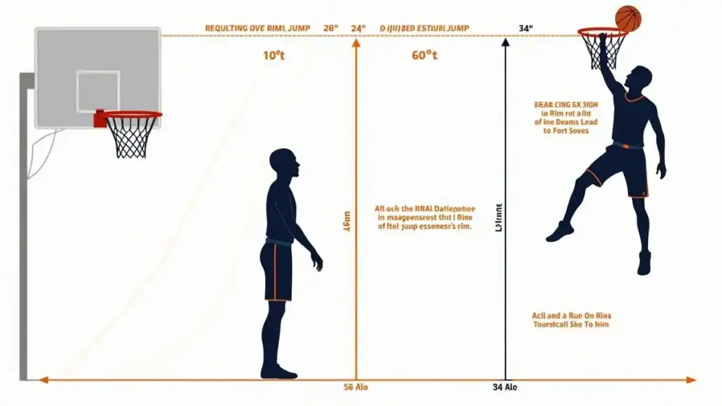 Side-by-side visual comparison of player height versus rim height during a dunk attempt