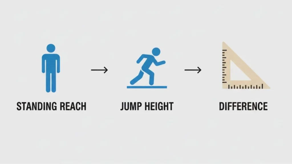 Graphic comparing standing reach and jump height, illustrating the differences in vertical reach capabilities.